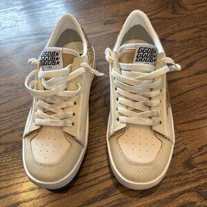 Golden Goose Stardan Size 38 Color:White Ecru leather with Gold Glitter Star!
